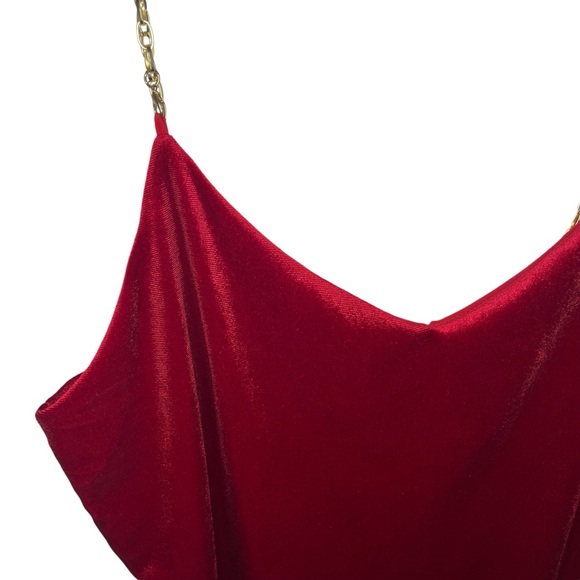 Red Velvet Gold Chain Strap Mini Dress - Picture 2 of 16